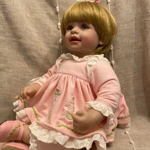 Adora toddler time Doll Pink dress with white Eyelet ruffle & Mary Jane shoes